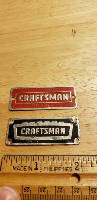2 Vtg Craftsman Power Tools Id Tag Name Plate Label Logo Metal Toolbox