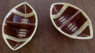 Two Vtg Tien Hsing Divided Football Ceramic Snack Nut Candy Bowls Dishes