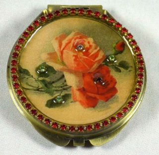 Michal Negrin Vintage Victorian Style Roses Compact Makeup Travel Mirror