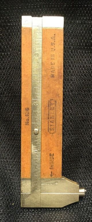 Vintage Stanley 136 - 1/2 Wood & Brass Rule / Caliper Tool Made In Usa - Freeship
