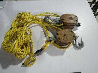 Vintage Wood Double Pulley 
