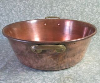 Vintage French 15 " Copper Jam Pan 1.  8 Kg Preserves Cook Pot Bowl Brass Handles