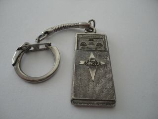 Vintage Blue Sunoco Motor Oil Metal Keychain Key Ring Rare