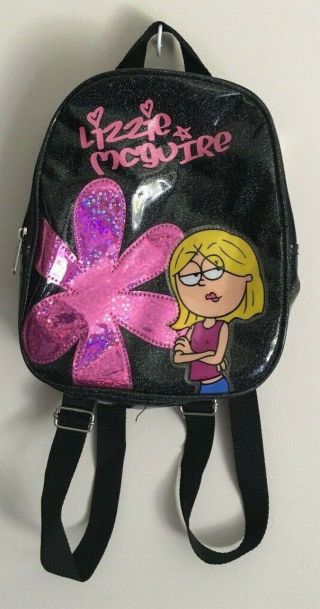 Vtg Lizzie Mcguire Mini Backpack Black Glitter Vinyl Pvc Disney
