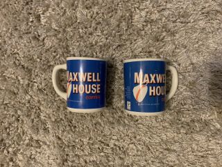 Set Of 2: Vintage Maxwell House Coffee Mug Cup Blue Good To Last Drop