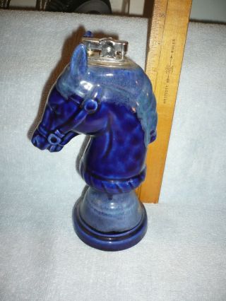 Vintage Table Top Lighter Made In Japan Large Blue Cobalt Horse Head