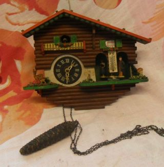 Retro Wooden Cuckoo Clock 26cm X 20cm Vintage German Brass Movement Thermometer