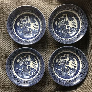 Set Of 4 Blue Willow Churchill 6” Bowls Htf Vintage Soup Berry Pagoda