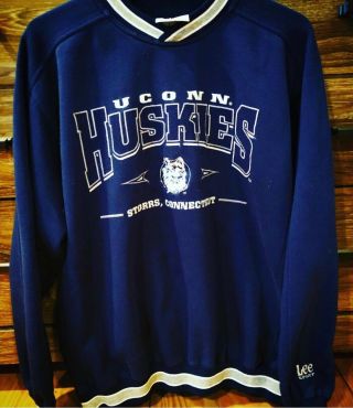 Vtg Lee Sport Uconn Connecticut Huskies Crewneck Sweatshirt Blue Sz L