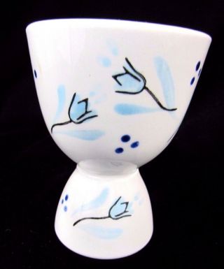 Vintage Egg Cup Light Blue Tulips Flowers Black Accents 3 1/2 " Tall