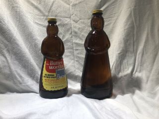 Vintage Mrs.  Butterworth Aunt Jemima Brown Glass Syrup Bottle With Metal Lid - 2