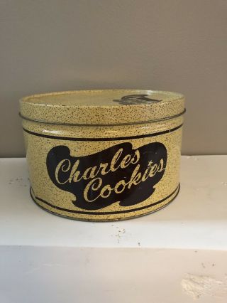 Vintage Charles Cookies Tin Can 5 " High Mountville,  Pa.  Calhoun,  Ky.