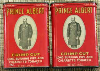 Set Of Two Vintage Prince Albert Crimp Cut Tobacco Tins