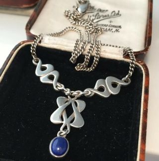 Vintage Jewellery Gorgeous Sterling Silver & Lapis Lazuli Celtic Drop Necklace