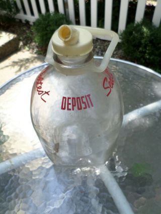 Vintage Sealtest 1 Gallon Milk Jug,  Glass With Plastic Handle Deposit Bottle