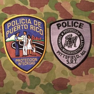 Policia De Puerto Rico & Pittsfield Massachusetts Police 2 Patch Patches Vintage