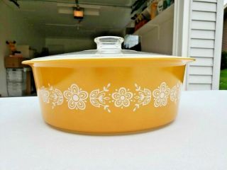Vintage Pyrex Big Bertha Butterfly Gold 4 Qt Covered Casserole 664 & Lid Cover 7
