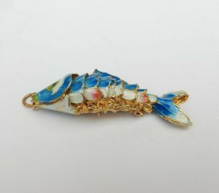 Vintage Chinese Gilt Silver Articulated Fish Pendant Blue Enamel