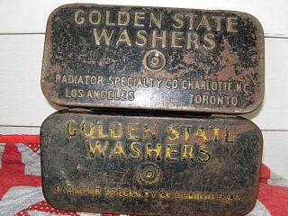 Two Vintage Rare Golden State Washers Metal Tin Box Case Radiator Co.  W/ Washers