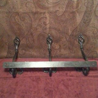 Antique Hand - Crafted Ornate Wrought Iron Wall Mount Coat Rack