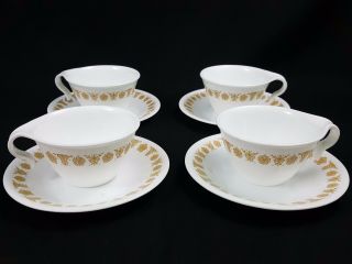 Vintage Corelle Corning Ware 4 Cups & Saucers Plates Harvest Gold Butterfly