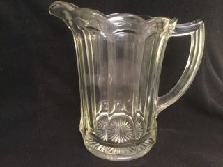 Vintage 8 " Clear Glass Pitcher With Scalloped Top Edge
