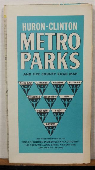 1974 Huron Clinton Metro Parks Michigan Vintage Travel Brochure Road Map B