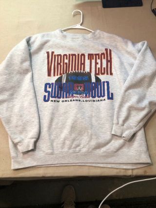 Vintage 1995 Virginia Tech Hokies Sugar Bowl Gear Hoodie Sweatshirt - - Gray Xxl