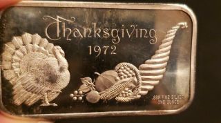 Vintage 1972 Thanksgiving 1 Oz.  999 Silver Art Bar