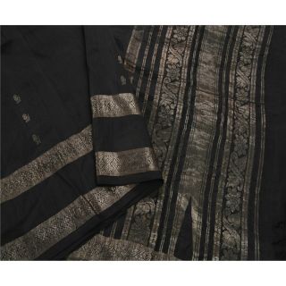 Sanskriti Vintage Black Saree Pure Silk Woven Brocade Craft Fabric Zari 5yd Sari