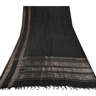 Sanskriti Vintage Black Saree Pure Silk Woven Brocade Craft Fabric Zari 5Yd Sari 4
