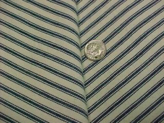 Vintage Antique Pillow Ticking Blue White Cotton Fabric Traditional Stripe 40s