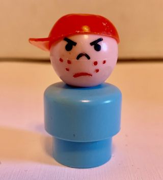 Vintage Fisher Price Little People Rare Light Blue Angry Mad Mean Boy Bully