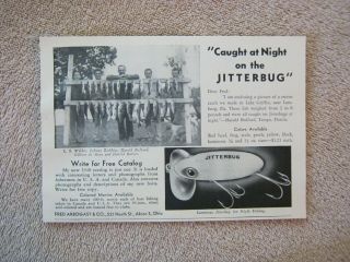 Vintage 1948 Fred Arbogast Luminous Jitterbug Bass Fishing Lure Print Ad
