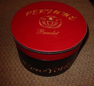 Vintage York Baudet No.  18 Perfume Box - Black Burgundy Gold Embroidery Accents