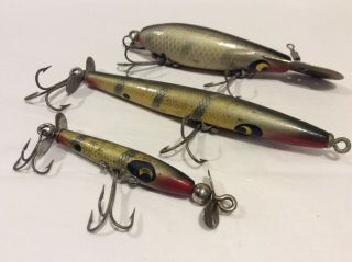 Three Vintage Wood Smithwick Lures Devil’s Horse,  Ma Scooter,  Rooter