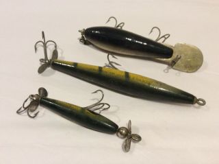 Three Vintage Wood Smithwick Lures Devil’s Horse,  MA Scooter,  Rooter 3