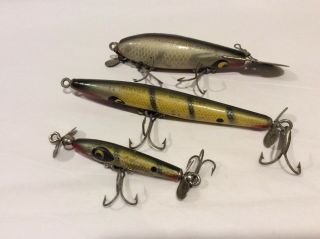 Three Vintage Wood Smithwick Lures Devil’s Horse,  MA Scooter,  Rooter 4
