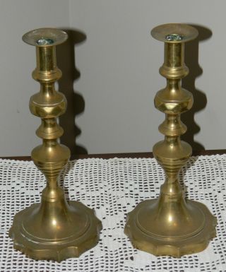 Vintage Antique Very Old Solid Brass Candlestick Pair 11 " Tall Great Set