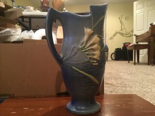 Vintage Roseville Blue Art Pottery Pitcher 10.  5 " Tall 20 - 10