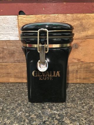 Vintage Gevalia Kaffe Black Ceramic Coffee Canister