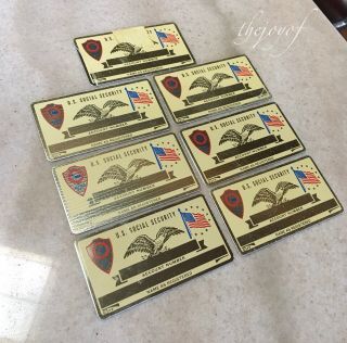 7 Vtg The United States Jaycees Metal Social Security Cards Engravable