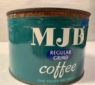 Coffee Can Vintage Mjb 1 Pound Tin With Lid Advertising Farmhouse Shabby