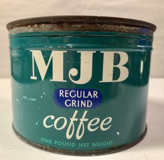 Coffee Can Vintage MJB 1 Pound Tin with Lid Advertising Farmhouse Shabby 3