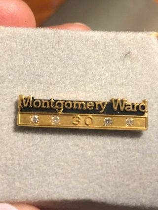 10k Gold Tie Tack Pin Diamond Chips Montgomery Ward 30 Year Service Vintage 1.  3g