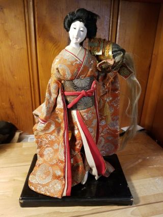 Vintage Japanese Geisha Doll Porcelain Head & Hands N Feet Orange Kimono