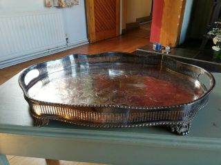 Large Vintage Silver Plated Gallery Tray With Handles,  Wave