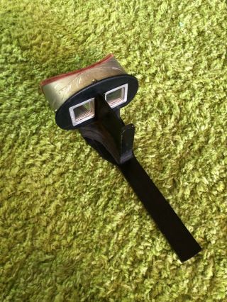 Vtg Antique Stereoscope Card Viewer - Wood With Metal Lens Hood