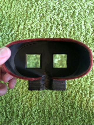 Vtg Antique Stereoscope Card Viewer - Wood with Metal Lens Hood 2