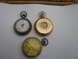 3 Vintage Pocket Watch For Restoration Silver 14ct Gold Plated Case Westclox